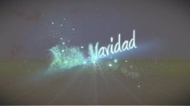 Felix Navidad 'ın animasyonu koyu arkaplanda parlayan mavi renkli, yıldız tozu ve yıldız tozuyla yazılmış. Noel, kutlama, gelenek ve mevsimlik kış etkinliği konsepti dijital olarak oluşturuldu.