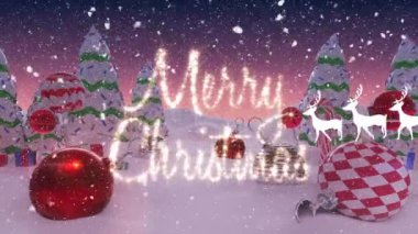 Noel Baba 'nın Noel' i kutlaması. Geyikler ve kar yağarken kızakta. Noel, gelenek ve kutlama konsepti dijital olarak oluşturuldu.