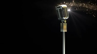 Siyah arka plan üzerine düşen noel yıldızının yeniden mikrofonunun animasyonu. Noel, gelenek ve kutlama konsepti dijital olarak oluşturuldu.