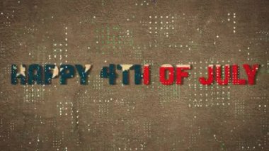 Bağımsızlık Günü metninin dijital arayüz üzerinden canlandırılması. Amerikan vatanseverliği, bağımsızlık ve kutlama konsepti dijital olarak oluşturulmuş video.