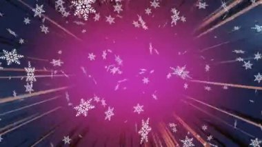 Mor arka planda ışıldayan ışınların üzerine yağan karın animasyonu. Noel, gelenek ve kutlama konsepti dijital olarak oluşturuldu.