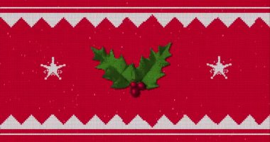 Holly ile Noel süslemesinin üzerine düşen kar animasyonu. Noel, gelenek ve kutlama konsepti dijital olarak oluşturuldu.