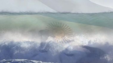 Denizde dalgalanan Arjantin bayrağının animasyonu. seyahat, tatiller, vatanseverlik ve dijital olarak üretilen video konsepti.