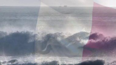 Denizde dalgalanan Fransa bayrağının animasyonu. seyahat, tatiller, vatanseverlik ve dijital olarak üretilen video konsepti.