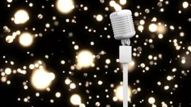 Siyah arka planda parlayan bokeh mikrofonunun yeniden canlandırması. Noel, gelenek ve kutlama konsepti dijital olarak oluşturuldu.
