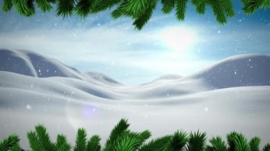 Kış manzarası boyunca çam ağaçlarının animasyonu. Noel, gelenek ve kutlama konsepti dijital olarak oluşturuldu.