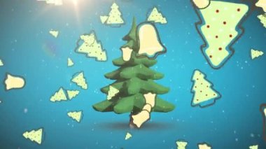 Kış manzarasına düşen Noel çanları animasyonu. Noel, kış, gelenek ve kutlama konsepti dijital olarak oluşturulmuş video.