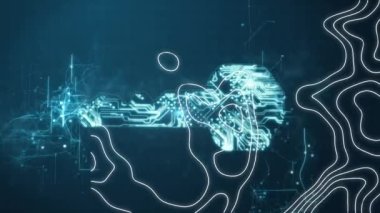 Beyaz çizgiler üzerinde hareket eden insan beyninin ve devre kartının animasyonu. küresel internet güvenliği, veri işleme ve teknoloji konsepti dijital olarak oluşturulmuş video.