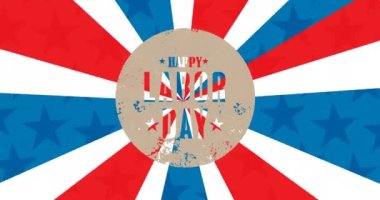 İşçi Bayramı 'nın animasyonu Amerika bayrağının üstünde. Amerikan vatanseverliği, bağımsızlık ve kutlama konsepti dijital olarak oluşturulmuş video.