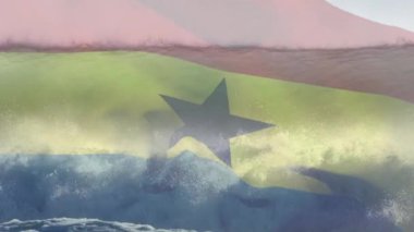 Denizde dalgalanan dalgaların üzerinde sallanan Gana bayrağının animasyonu. Vatanseverlik, bağımsızlık ve kutlama konsepti dijital olarak oluşturulmuş imaj.