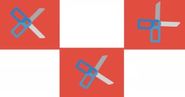 Beyaz arka planda hareket eden kırmızı, makaslı ve pembe kitaplı dikdörtgenlerin canlandırılması. okul, eğitim ve öğrenim konsepti dijital olarak oluşturulmuş video.