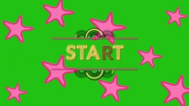 Başlangıç metninin pembe yıldızlar üzerinden canlandırılması. arka plan sosyal medya ve iletişim konsepti dijital olarak oluşturulmuş video.