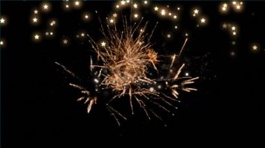 Diwali metninin animasyonu, parlayan yıldızlar ve havai fişekler. Yeni yıl partisi ve kutlama konsepti dijital olarak oluşturulmuş video.