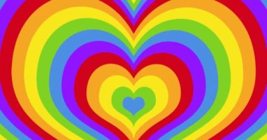 Çoklu gökkuşağı kalplerinin titreşimli animasyonu. lgbtq gurur ve eşitlik kutlaması konsepti dijital olarak oluşturulmuş video.