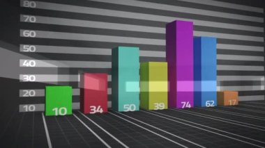 Gri arkaplandaki istatistik ve veri işleme animasyonları. iş, finans ve dijital arayüz kavramı dijital olarak oluşturulmuş video.