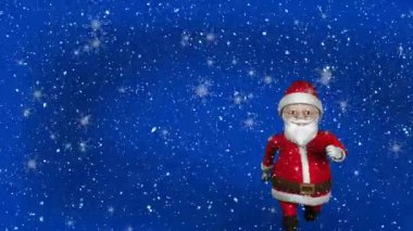 Mavi arka planda kar yağarken Noel Baba 'nın yürüyüşünün animasyonu. Noel, gelenek ve kutlama konsepti dijital olarak oluşturuldu.