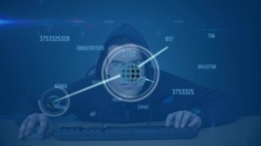 Bilgisayar kullanarak hacker üzerinden bağlantı ağının animasyonu. küresel çevrimiçi güvenlik, bağlantılar, dijital arayüz ve teknoloji konsepti dijital olarak oluşturulmuş video.