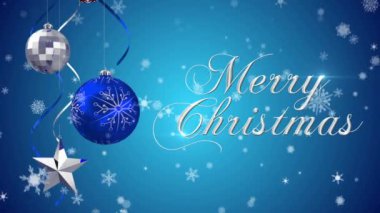 Mutlu noel metninin animasyonu. İçinde de kar yağan süslemeler var. Noel, gelenek ve kutlama konsepti dijital olarak oluşturuldu.