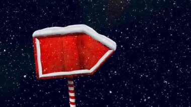 Fotokopi uzayı olan kırmızı tahta tabelanın üzerine düşen kar animasyonu. Noel, gelenek ve kutlama konsepti dijital olarak oluşturuldu.