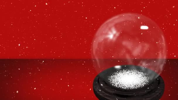 Digital Animation Snow Falling Snow Globe Red Background Christmas Festivity — Stock Video