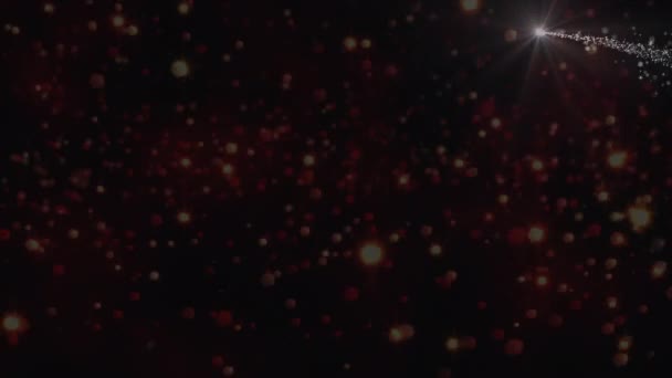 Animatie Van Sneeuwvlokken Gloeiende Rode Vlekken Zwarte Achtergrond Kerstmis Winter — Stockvideo