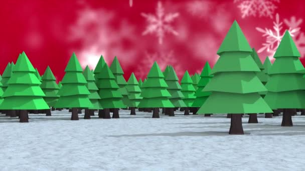 Animação Árvores Natal Sobre Queda Neve Natal Inverno Tradição Conceito — Vídeo de Stock