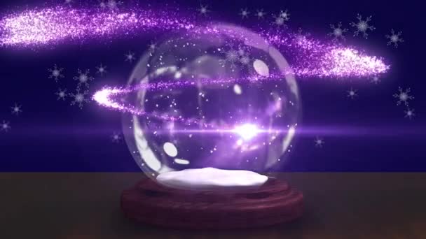 Animation Snow Globe Christmas Text Snow Falling Purple Background Christmas — Stock Video