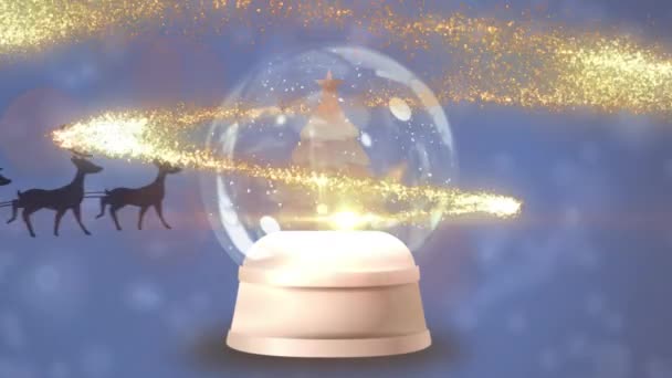 Анимация Санта Клауса Санях Оленями Движущимися Падающему Снегу Рождество Традиции — стоковое видео