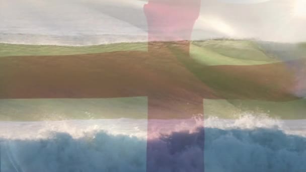 Animace Anglické Vlajky Vlající Nad Vlnami Moři Cestování Dovolená Vlastenectví — Stock video