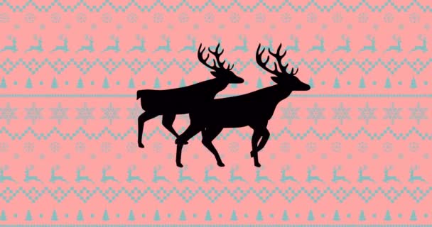 Animace Sobů Nad Tradičním Vánoční Vzor Vánoční Zimní Tradiční Slavnostní — Stock video