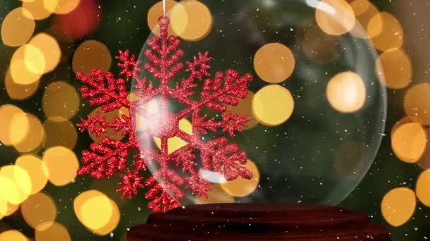 Animación Copo Nieve Rojo Sobre Caída Nieve Bokeh Navidad Invierno — Vídeo de stock