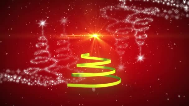 Mancha Luz Sobre Cinta Formando Árbol Navidad Contra Los Iconos — Vídeos de Stock