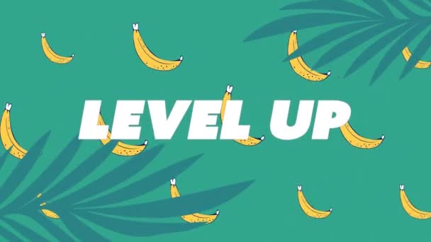 Animation Level Text Plants Bananas Background Social Media Communication Concept — Stock Video