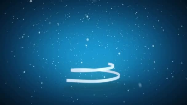 Animation Eines Weihnachtsbaums Mit Blauem Band Und Fallendem Schnee Weihnachten — Stockvideo