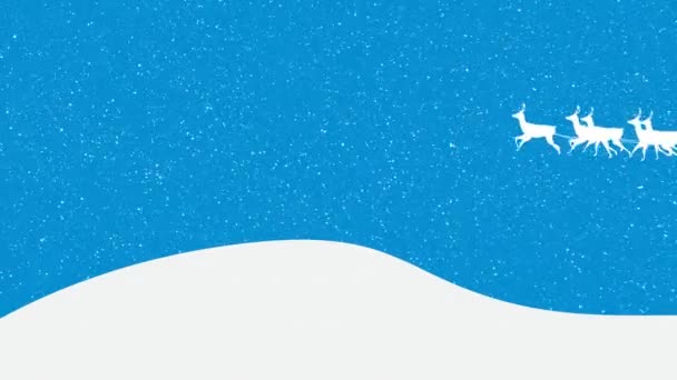 Animación Santa Claus Trineo Con Renos Nieve Cayendo Sobre Fondo — Vídeo de stock