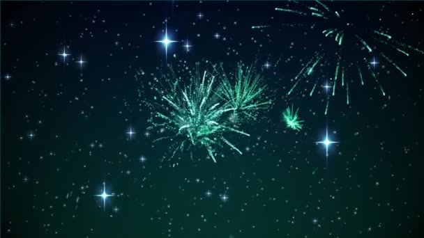 Animacja Pór Roku Pozdrowienia Świecące Gwiazdy Fajerwerki Sylwester Party Koncepcja — Wideo stockowe