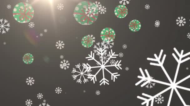 Animazione Neve Che Cade Sopra Decorazioni Natalizie Natale Tradizione Concetto — Video Stock