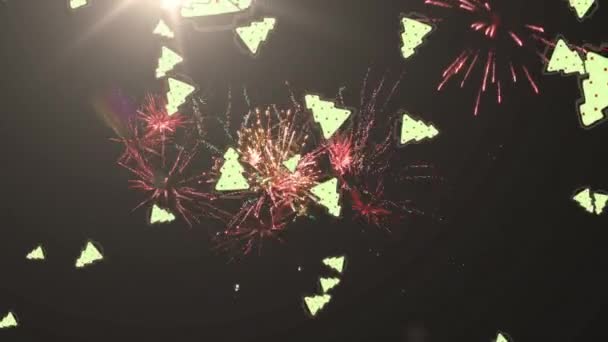 Karanlık Arka Planda Yılbaşı Havai Fişek Animasyonu Noel Gelenek Kutlama — Stok video