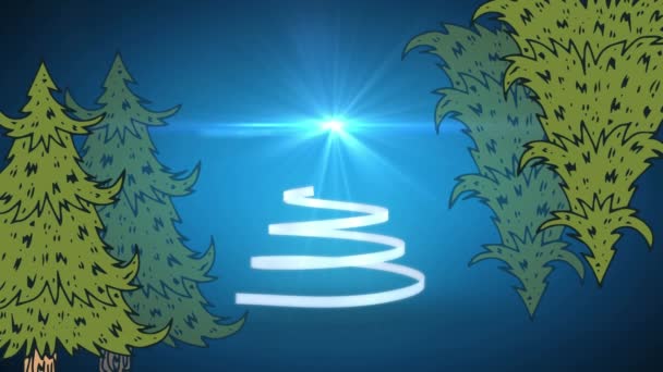 Animation Jul Vit Band Bildar Julgran Blå Bakgrund Jul Vinter — Stockvideo