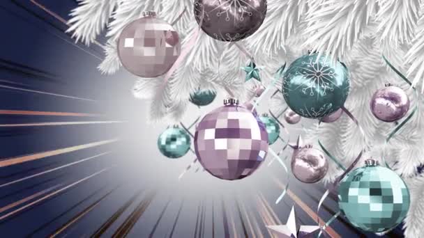 Animación Decoración Navideña Sobre Rayos Brillantes Sobre Fondo Gris Navidad — Vídeos de Stock