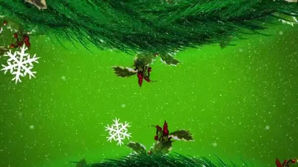 Animation Neige Tombant Sur Une Couronne Noël Sur Fond Vert — Video
