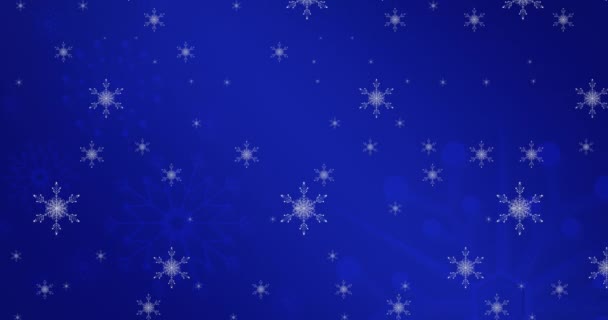 Animatie Van Sneeuwvlokken Die Een Blauwe Achtergrond Vallen Kerstmis Traditie — Stockvideo