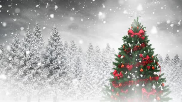 Animazione Dell Albero Natale Sul Paesaggio Invernale Natale Tradizione Concetto — Video Stock