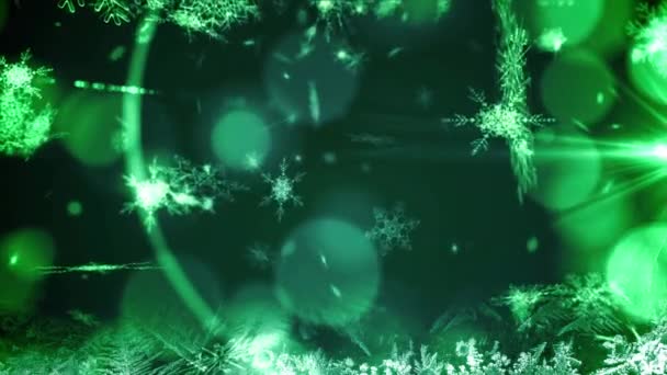 Animation Happy Christmas Text Falling Snow Green Background Christmas Tradition — Stock Video