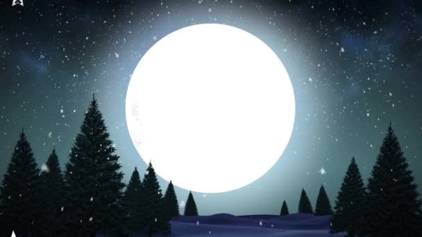 Animación Santa Claus Trineo Con Renos Moviéndose Sobre Luna Paisaje — Vídeo de stock