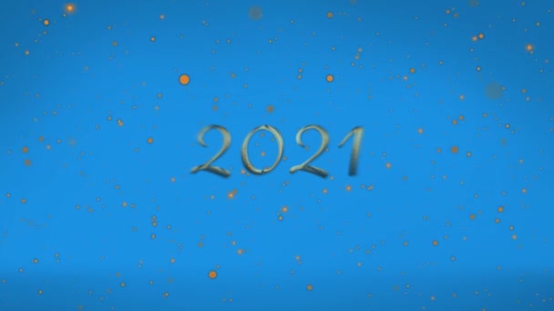 Mavi Arkaplana Düşen Altın Lekeler Üzerine 2021 Metin Animasyonu Yeni — Stok video