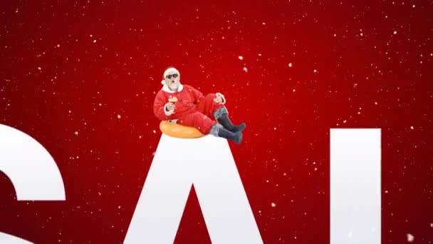 Meerdere Santa Claus Sale Tekst Tegen Rode Achtergrond Kerstmis Festiviteit — Stockvideo