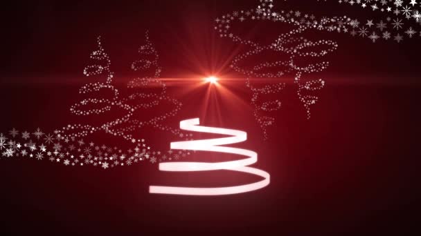 Animation Christmas White Ribbon Forming Christmas Tree Red Background Christmas — Stock Video