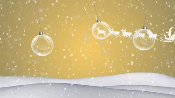 Animazione Babbo Natale Slitta Con Renne Sulla Neve Che Cadono — Video Stock