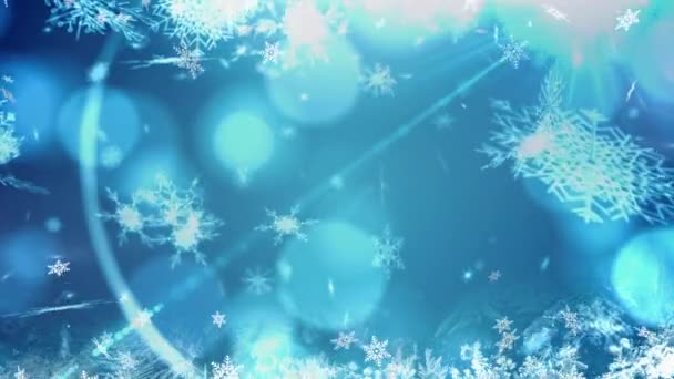 用Bokeh在蓝色背景上的雪的动画 圣诞节 传统和庆祝概念数字制作的视频 — 图库视频影像